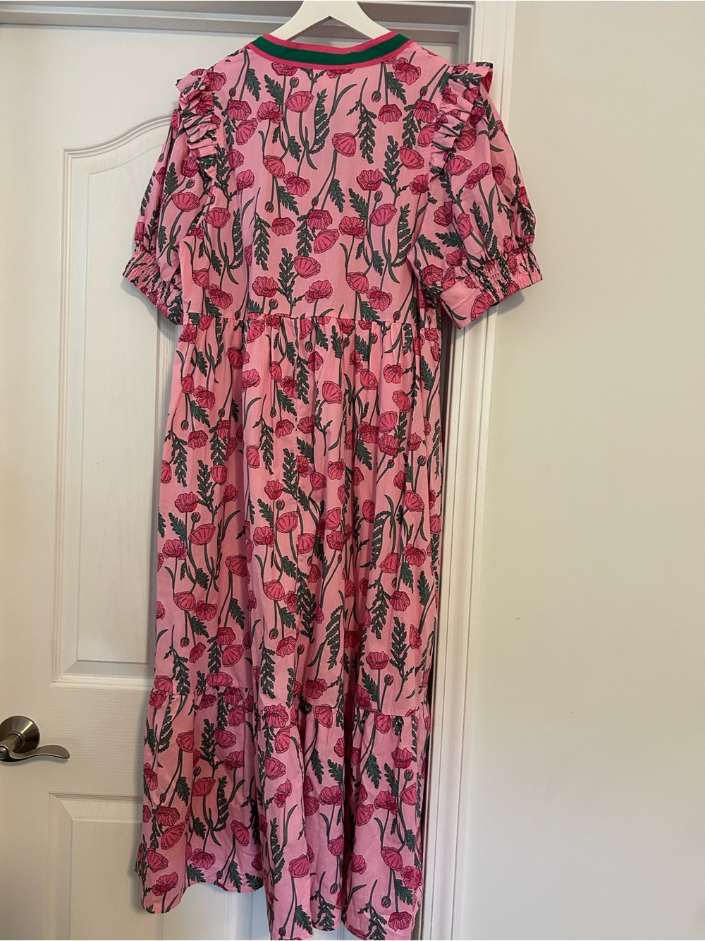 Entro Pink Floral Dress with Green Trim - Picture 3 of 4